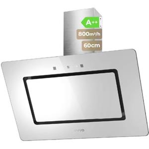 EVVO Cappa aspirante 60 cm di larghezza decorativa, potenza 800 m³/h, filtro in alluminio e carbone attivo, controllo tattile e gestale, efficienza energetica A++, CE43 vetro bianco