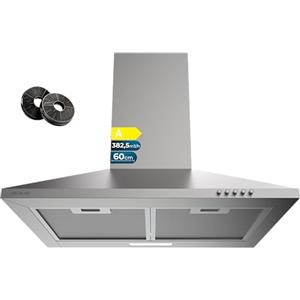 Cecotec Cappa Aspirante Piramidale 60 cm Bolero Flux PM 604000 Inox A. Finitura Inox, Aspirazione 382,5 m³/h, 3 Velocità, Filtri a Carbone Inclusi, Classe A, Motore BLDC e Luce LED