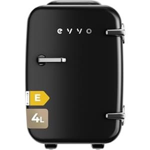 EVVO F4 Mini frigorifero in stile retrò, nero, 4 l, per creme, trucco, bellezza, frigorifero portatile per stanza, ufficio e auto, funzione fredda e calda, silenzioso, 12 V/220 V