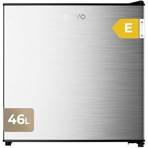 EVVO Frigorifero Mini F22X, 46 L, Inox, Basso Consumo 80 kWh/anno, 41 dB, Frigorifero compatto per ufficio, camera da letto e studi, Mini frigorifero silenzioso e dal design moderno
