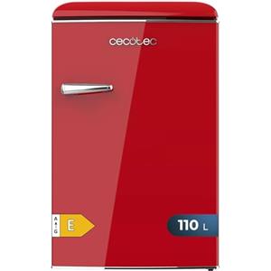 Cecotec Mini Frigorifero retrò da 110 L CoolMarket TT Origin 110, classe E, ICEBOX, LED per interni, maniglia cromata, vassoi in vetro, apribottiglie, rosso
