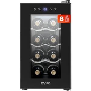 EVVO Enoteca 8 Bottiglie, Portabottiglie Verticale, Display Temperatura Interna, Tecnologia di Enferamento Termoelettrico, Temperatura Regolabile 8-18°C, Molto Silenzioso 35 dB, Schermo Touch Modello: