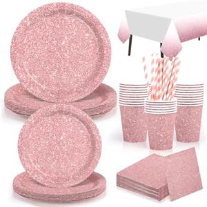 Yidaxing 81pcs Posate Usa e Getta,Piatti Carta,Tovaglioli Bicchieri Paglia,Tovaglia