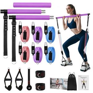 Fokky Elastici Fitness Pilates Essential Kit, Barra per Pilates con 6 Fasce Elastiche Fitness 20-180 LBS, Elastico Palestra Attrezzi Palestra Casa per Yoga, Crossfit, Stretching, Workout