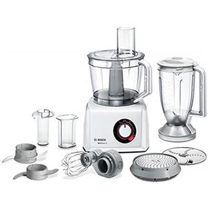 Bosch Robot da Cucina Compatto MC812W501, Oltre 45 Funzioni, 1000 W, Velocità Regolabile, Ciotola XXL da 3.9L, Frullatore da 1.5 L Incluso, Tanti Accessori per Tagliare, Montare e Tritare, Bianco