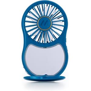 Muitomas, Mini Ventilatore Portatile Ricaricabile, 3 Velocità, Ingresso USB-C, con Specchio Integrato e Luce, Colore Blu Ottanio