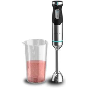 Cecotec Frullatore a mano Power Pulsar 2300 MAX. Potenza massima 2300 W, Lame a 4 Lame Con Rivestimento In Titanio Nero, Piede XL, Bicchiere 700 ml con Coperchio, Aste e Tritatutto con Becco Ghiaccio