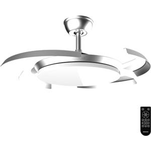 Cecotec Ventilatore da Soffitto con Luce Pale Retrattili EnergySilence Aero 4500 Puzzle Invisible Silver.30W, Motore DC, Diametro 42", LED, Telecomando, Timer, Funzione Estate/Inverno, Fresco Uniforme