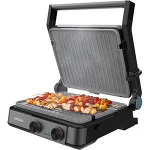 Cecotec Griglia Elettrica con Grill Rock'nGrill 2200 Dual. 2200W, Apertura 180º, Dual Temp, Rivestimento Antiaderente RockStone, Piastre Reversibili, Raccogli Grassi, Indicatore Luminoso, 29x23cm