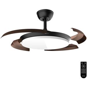 Cecotec Ventilatore da Soffitto con Luce con Pale Retrattili EnergySilence Aero 4500 Puzzle Invisible Black&darkWood.30W, Motore DC, Diametro 42", Luce LED, Telecomando, Timer, Funzione Estate/Inverno