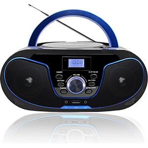 LONPOO Lettore CD Boombox Portatile - Stereo con Radio FM, Ingresso Bluetooth, USB, AUX, Uscita Auricolari, Audio Domestico Compatto, AC o Alimentato a Batteria (LP-D02)