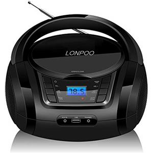 LONPOO Stereo Lettore CD portatile Bluetooth Boombox Connettività Radio FM, USB, AUX, Uscita cuffie, HiFi Altoparlanti (LP-D03)