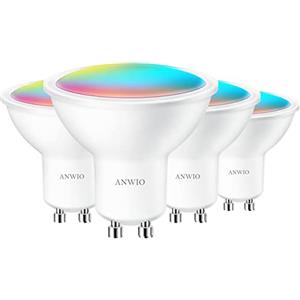 ANWIO Lampadina Alexa, Lampadina Smartx, 5W Equivalenti a 35W, 350LM,Lampada Smart Wifi GU10 con Telecomando Compatibile con Alexa, Echo and Google Assistant, RGB Intelligente Dimmerabile,4 Pcs