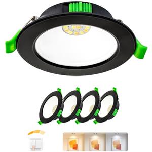 Laiebri Faretti LED da Incasso 230V Dimmerabile Set di 4, 5W 650lm Ultra Piatto 23mm, 3 CCT di Colore 2700K/4000K/6000K, IP44 Resistente agli Schizzi, Foro Ø68-75mm, per Bagno Soggiorno, Nero