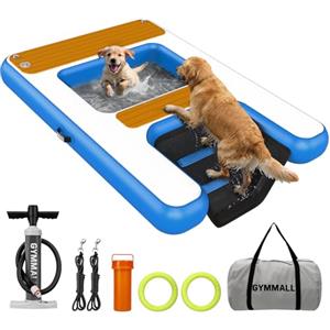 GYMMALL Rampa per Cani per Accesso all'Acqua Ottimizzata 170 x 120 cm, 2 in 1 Piattaforma Acquatica Gonfiabile per Cani, Portata Fino a 150 kg, Adatta per Pontili, Barche e Piscine
