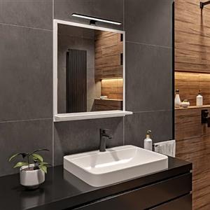 HAJDUK FURNITURE Bianco Specchio Bagno con Luce da Parete A: 70 cm x L: 60cm con Mensola - Specchio da Bagno Retroilluminato con Ripiani, IP44 la Toilette Riflesso LED 4000 K Colore della custodia LED: Nero