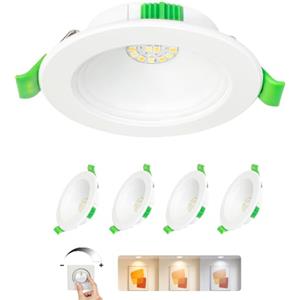 Laiebri Faretti LED da Incasso 230V Dimmerabile Set di 4, 5W 650lm Ultra Piatto 23mm, 3 CCT di Colore 2700K/4000K/6000K, IP44 Resistente agli Schizzi, Foro Ø68-75mm, per Bagno Soggiorno, Bianco
