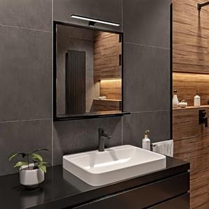 HAJDUK FURNITURE Nero Specchio Bagno con Luce da Parete A: 70 cm x L: 60cm con Mensola - Specchio da Bagno Retroilluminato con Ripiani, IP44 la Toilette Riflesso LED 4000 K Colore della custodia LED: Nero