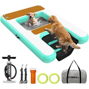 GYMMALL Rampa per Cani per Accesso all'Acqua Ottimizzata 170 x 120 cm, 2 in 1 Piattaforma Acquatica Gonfiabile per Cani, Portata Fino a 150 kg, Adatta per Pontili, Barche e Piscine