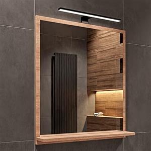 HAJDUK FURNITURE Sonoma Specchio Bagno con Luce da Parete A: 70 cm x L: 60cm con Mensola - Specchio da Bagno Retroilluminato con Ripiani, IP44 la Toilette Riflesso LED 4000 K Colore della custodia LED: Nero