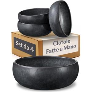 Cosumy Set da 4 Ciotole Nere 750 ml - Ciotole Zuppe Artigianali con Smalto Reattivo - Servizio Piatti Elegante, Adatti al Microonde e Lavabili in Lavastoviglie - Set Piatti per 4 Persone