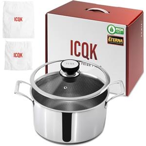 ICQK Pentola Antiaderente Triplo Strato (Acciaio Inox + Alluminio) Diametro Ø 20 cm, CON COPERCHIO, Antigraffio, NO PFOA, Per Piano Cottura Induzione, Ceramica, Elettrico, Gas, Forno