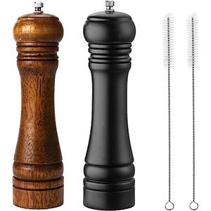 BINHAI Set di macinapepe in legno per sale e pepe nero macinacaffè manuale mulini solidi con smerigliatrici in ceramica regolabili resistenti, 2 pezzi da 20 cm