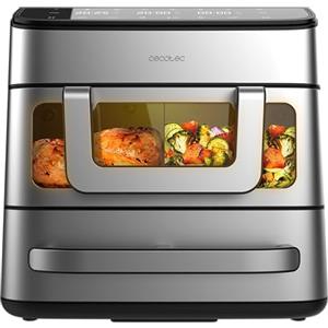 Cecotec Friggitrice ad Aria e Forno, Air Fryer Cecofry FoodCourt 18000 4Pizza. 2700W, Forno 12", Temp. Max 230ºC, 18L Parete Divisoria, 200ºC, Funzione Sync, Pietra Pizza, Display Colori, Acciaio Inox