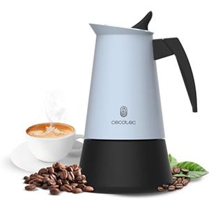 Cecotec Caffettiera Moka Express Piccolina 600 Blue. 300ml, 6 Tazze di Caffè, Acciaio Inox, Adatta a Tutte le Superfici, Filtro Premium, Valvola di Sicurezza, Manico Termoresistente, Design Elegante
