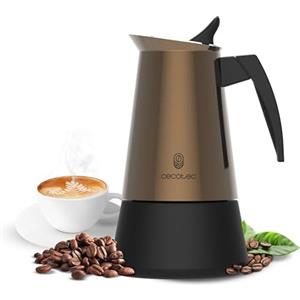 Cecotec Caffettiera Moka Express Piccolina 600 Gold. 300ml, 6 Tazze di Caffè, Acciaio Inox, Adatta a Tutte le Superfici, Filtro Premium, Valvola di Sicurezza, Manico Termoresistente, Design Elegante