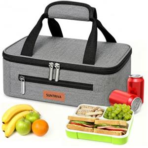 SUNTRIVA Borsa Termica Porta Pranzo da 4L con Manico Compatta Impermeabile Grigio