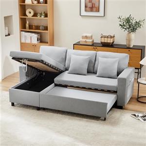 HOXINBLY Divano Letto 3 Posti con Penisola, Divano Angolare 3 Posti Forma di L, Letto Matrimoniale con Materasso, Divan con Braccioli e Vano Portaoggetti, Sinistra e Destra Intercambiabile