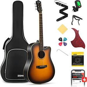 Donner Chitarra Acustica Kit 4/4 Chitarra Folk Cutaway 41 Pollice in Abete Mogano con Custodia Corde Plettri Capotasto Cinghia per Audlto Principiante Studente Sunburst
