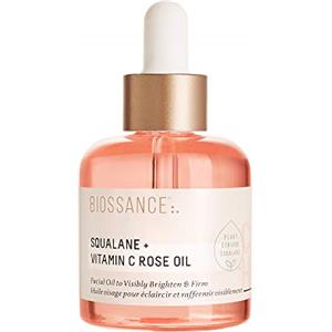 Biossance Squalane + olio di rosa alla vitamina C, olio per il viso per illuminare visibilmente, idratare, rassodare e rivelare la pelle radiosa (28,3 g).