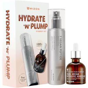MIZON [MIZON] HYDRAT'N'PLUMP SNAIL SYNERGY SET - 7 Vegan Peptide Booster Serum 150 ml + Snail Repair Intensive Ampoule 30 ml, routine coreana per idratazione, pori, pelle liscia e linee sottili