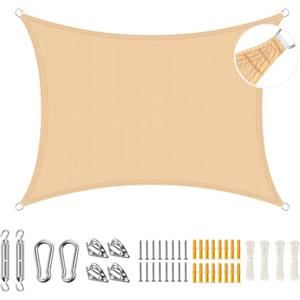 Duerer 3x4m Vela Ombreggiante con Kit di Fissaggio, Rettangolare Tenda a Vela Protezione UV per Esterno Giardino Terrazza-Sabbia