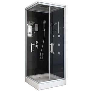 HOME DELUXE - Wave M Doccia Completa Nera 90 x 90 - con Radio, Soffione a Pioggia e Accessori I Doccia Pronta