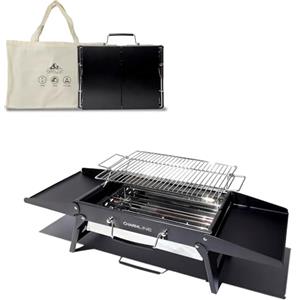 Charmline 39 x 27 cm Griglia a Carbone Portatile Pieghevole, Barbecue Carbonella Portatile Compatta per 2-4 Persone, Griglia BBQ per Campeggio, Picnic, Giardini e Feste in Spiaggia, Nero