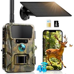 CEYOMUR 4G LTE Fototrappola Solare con SIM e TF 64GB, 2K Live View HD