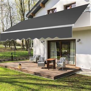 Randaco Tenda da sole manuale con braccio snodato, 250/300/350 cm, protezione solare con manovella, per giardino, alluminio/poliestere, anti UV e impermeabile, regolazione angolare (grigio, 300 x 250