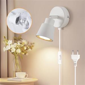 TaFiCo Applique da Parete con Spina e Cavo GU10 Interno, Bianco | Lampada da Muro, Abat Jour da Muro per Camera da Letto Soggiorno Pittura Murale, Cavo da 1.5 m, Ruotabile, Senza Lampadina