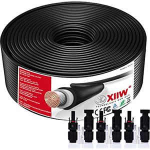 XIIW Cavo solare 10 mm², 50 m, cavo di prolunga solare, 10 mm², con spina solare da 65 A, cavo solare fotovoltaico, prolunga IP67, impermeabile per centrali da balcone, pannello solare, PV, senza alogeni