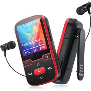 PINHUI 64 GB Lettore MP3 Bluetooth 5.3 con clip, lettore musicale sportivo HiFi | schermo da 1,5 pollici con pulsanti fisici, radio FM/registratore vocale, pesa solo 28 g, scheda TF fino a 128GB