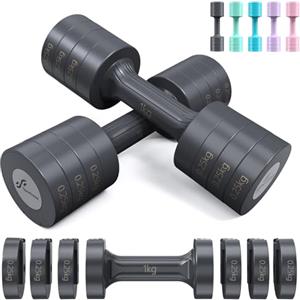 Sportneer Set di manubri regolabili da donna: set di manubri con 2 pesi da 1-2,5 kg, set di manubri regolabili 4 in 1, attrezzatura fitness per casa, palestra domestica,(nero grigio)
