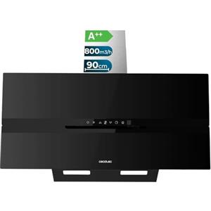 Cecotec Cappa Aspirante 90 cm Vetro Temperato - Cappa Cucina. Bolero Flux DT 908010 Glass Black A++ 210W, 90cm vetro nero, Flusso d'Aria 800m3/h, A++, Touch, LED, Carbonio Ø176, alluminio 5 strati