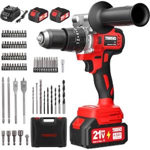 TEENO Trapano a Percussione a Batteria 21V, 130 Nm Brushless Trapano Avvitatore,Compatibile con le Makita 2 batterie 4,0 Ah, 20+3 Impostazioni di Coppia,2 Velocità, LED,76 Accessori e Valigetta