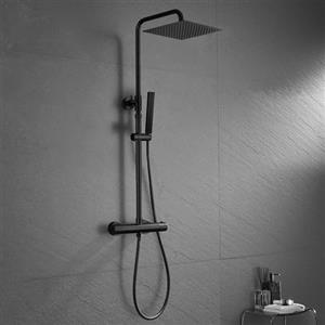JOHO Colonna Doccia in Acciaio INOX con Miscelatore Termostatica, Asta Doccia Saliscendi con Soffione e Doccetta, Set Doccia a Pioggia con Soffione 25x25 cm Nero