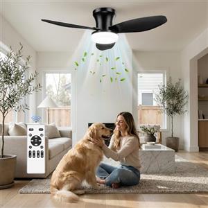 Macchiatto Ventilatore da Soffitto con Luce LED 107 cm, Motore DC Silenzioso, Telecomando, 6 Velocità, Modalità Estate/Inverno, Funzione Memoria, 3000K/4000K/6000K, Timer 2H/4H