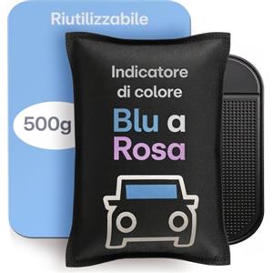 Praknu Deumidificatore Auto 500 g - Assorbiumidità Riutilizzabile per Vetri senza Appannamento - con Indicatore di Saturazione e Pad Antiscivolo