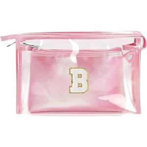 Coolgaga 2 Pezzi Beauty Case da Viaggio Trasparente, Trousse Trucchi Donna, Borsa da Toilette in PU-PVC, Borse da Viaggio Impermeabile, Borsa Cosmetici Regalo Compleanno Natale Ideale per Donne Ragazze Rosa B